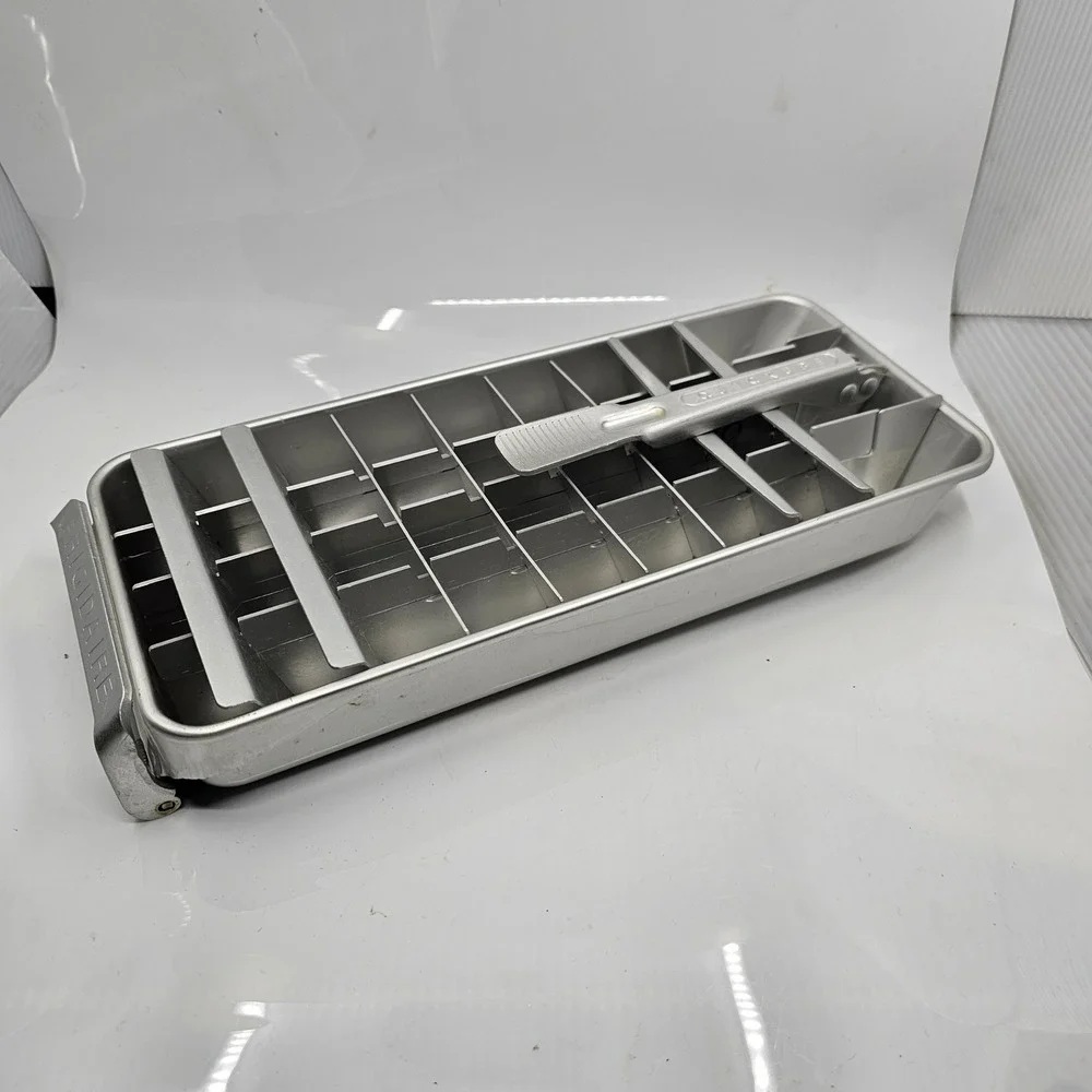 Vintage Frigidaire Quickube Aluminum Ice Cube Tray Silver Metal Lever Release
